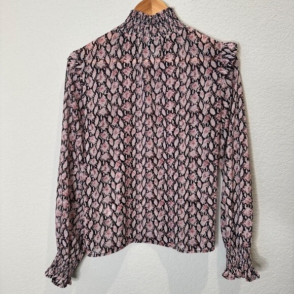 sen Pink & Black Smocked Long Sleeve Snake Print Sheer Blouse - Size XS - EUC - Picture 6 of 7